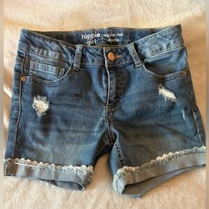 Blue Denim Cut-Off Shorts with Distressed Details